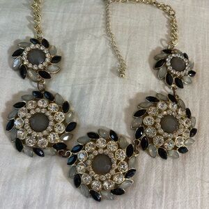 Floral Design Earth Tone Jeweled Statement‎ Necklace